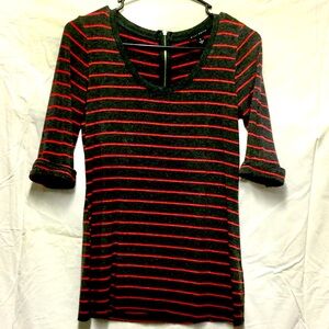 Soft red and gray striped top